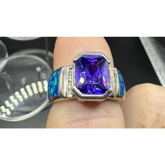 Sterling 925 Ring Amethyst Fire Opal Size 7 Signed Cubic Zirconia February BDay - Picture 7 of 10